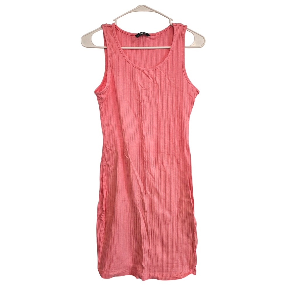 SHEIN Ribbed Tank Dress Coral Pink Sleeveless Bodycon Mini Size S